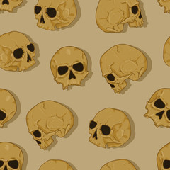 Vector Seamless Pattern of Old Brown Skulls