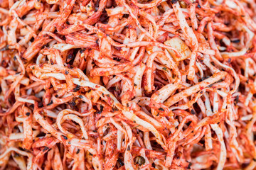 Fototapeta premium Cheese strips with spices close up background