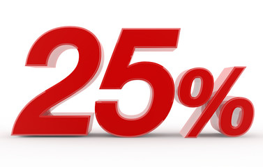 25 percent on white background illustration 3D rendering