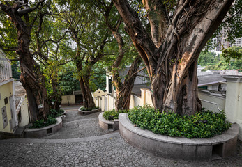 Fototapeta na wymiar calcada do carmo portuguese colonial alleyway in old taipa macau