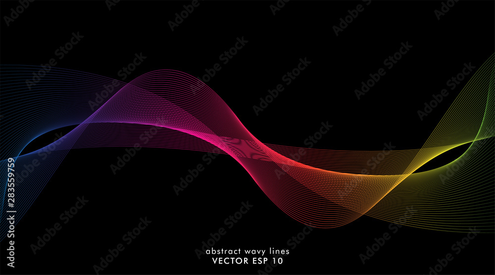 Wall mural vector abstract of colorful wave lines that flow isolated on a black background for design elements 