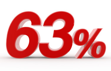 63 percent on white background illustration 3D rendering