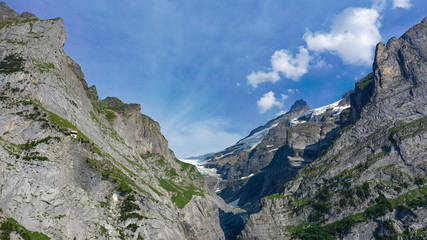 The rocks and mountains of Grindelwald glacier in Switzerland