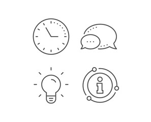 Light Bulb line icon. Chat bubble, info sign elements. Lamp sign. Idea, Solution or Thinking symbol. Linear light bulb outline icon. Information bubble. Vector