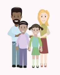 Obraz premium multiracial reusable mixed family, parents and children. flat design isolated on white. vector image
