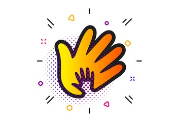 Social responsibility sign. Halftone circles pattern. Hand icon. Honesty, collaboration symbol. Classic flat social responsibility icon. Vector