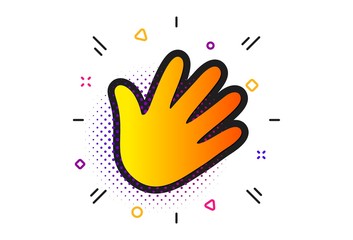 Palm sign. Halftone circles pattern. Hand wave icon. Classic flat hand icon. Vector