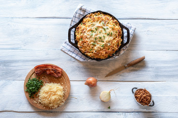 German cheese noodles and ingredients. Traditional food