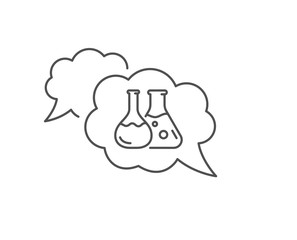 Chemistry lab line icon. Chat bubble design. Laboratory flask sign. Analysis symbol. Outline concept. Thin line chemistry lab icon. Vector