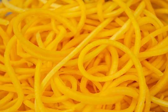 Close up of butternut squash noodles texture