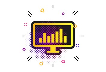 Computer monitor sign icon. Halftone dots pattern. Market monitoring. Classic flat monitor icon. Vector