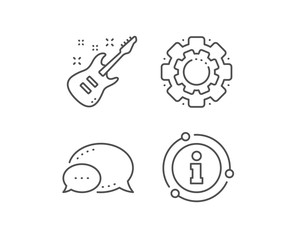 Electric guitar line icon. Chat bubble, info sign elements. Music sign. Musical instrument symbol. Linear electric Guitar outline icon. Information bubble. Vector