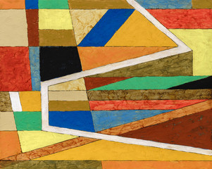 A Painting; Geometric Abstraction on a highly textured background.