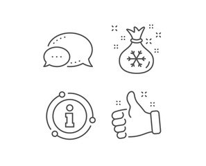 Santa sack line icon. Chat bubble, info sign elements. Christmas or New year sign. Bag with gifts and presents symbol. Linear santa sack outline icon. Information bubble. Vector