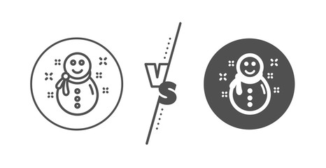 New year sign. Versus concept. Christmas snowman line icon. Winter holiday symbol. Line vs classic snowman icon. Vector