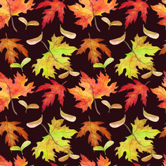 seamless pattern with autumn leaves on a dark background, for decoration of autumn design and for scrapbooking.