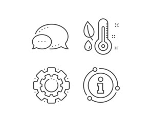 Thermometer line icon. Chat bubble, info sign elements. Humidity and leaf sign. Moisture symbol. Linear thermometer outline icon. Information bubble. Vector
