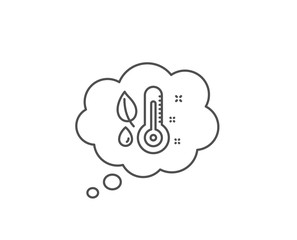 Thermometer line icon. Chat bubble design. Humidity and leaf sign. Moisture symbol. Outline concept. Thin line thermometer icon. Vector