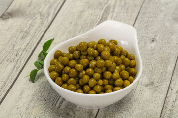 Canned Green peas in the bowl