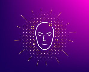 Health skin line icon. Halftone pattern. Face care sign. Cosmetic lotion symbol. Gradient background. Health skin line icon. Yellow halftone pattern. Vector