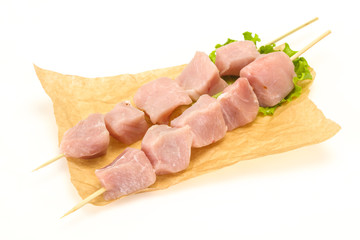 Raw pork meat skewer for grill