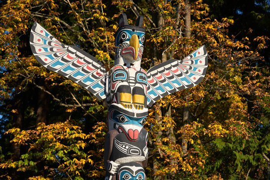 Totem Pole Stanley Park Vancouver. Stanley Park totem pole, Vancouver, British Columbia, Canada.