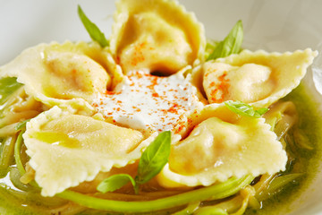 Tortellini with Shrimps and Young Zucchini Ragout