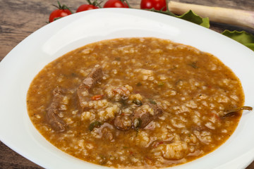 Caucasian Kharcho soup with beef meat