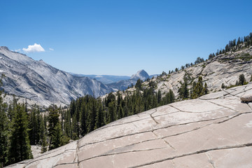 View of Half Dome from Olmsted Point in Yosemite National Park on a sunny day
