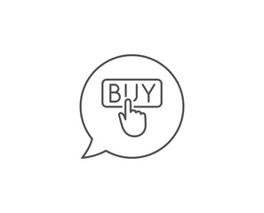 Click to Buy line icon. Chat bubble design. Online Shopping sign. E-commerce processing symbol. Outline concept. Thin line buying icon. Vector