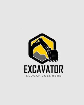 Excavator logo template vector. Heavy equipment logo vector for construction company.