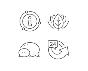 24 hours service line icon. Chat bubble, info sign elements. Repeat every day sign. Refund symbol. Linear 24 hours outline icon. Information bubble. Vector