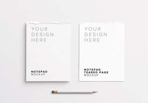 Notepad with Torn Page and Pencil Mockup