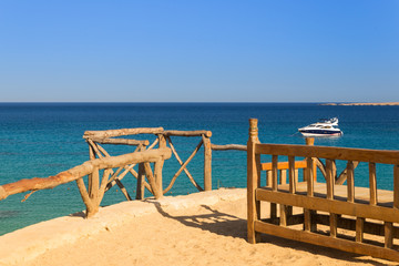 view from boardwalk beach of Mahmya island egypt
