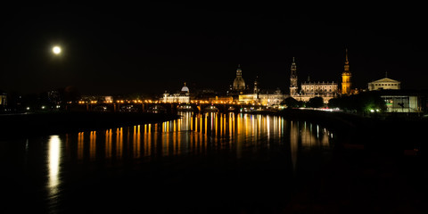 Classic night view of historic Dresden city center.