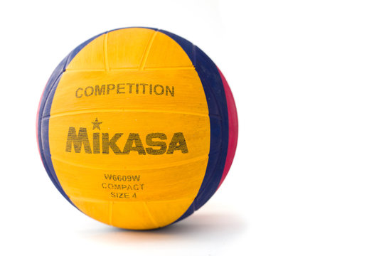 Mikasa water polo ball isolated on the white background. Mikasa is a Japanese sports equipment company founded at 1917