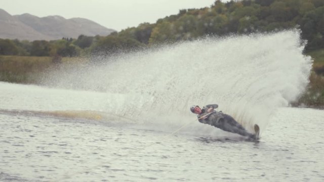 Slalom Water Ski Skid Out Fall Slow Motion