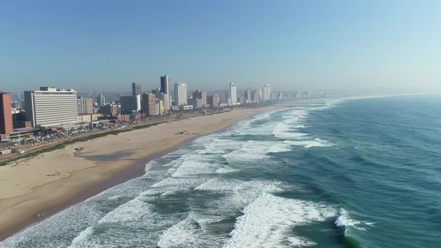 Aerial footage of Durban Beachfront KwaZulu- Natal, South Africa 