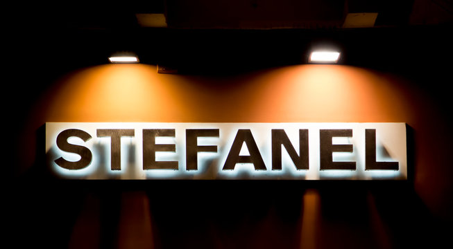 Logo of the italian fashion brand Stefanel in Bari, Italy. Stefanel is an Italian clothing retailer.