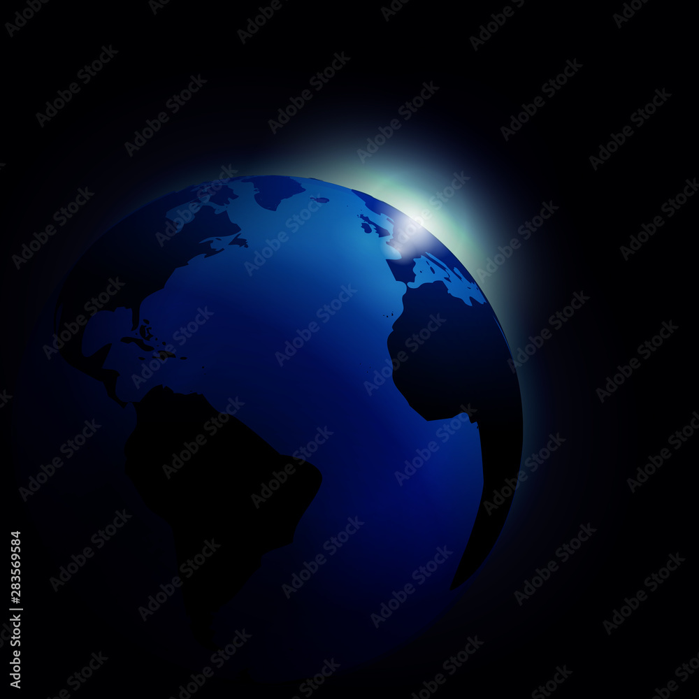 Wall mural planet earth and sunrise into space background