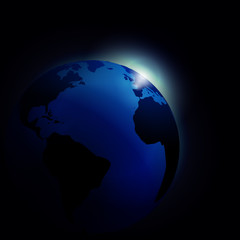 Fototapeta premium Planet Earth and sunrise into space background