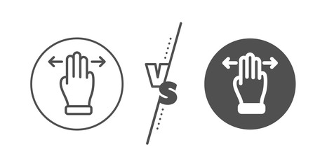 Slide arrow sign. Versus concept. Multitasking gesture line icon. Swipe action symbol. Line vs classic multitasking gesture icon. Vector