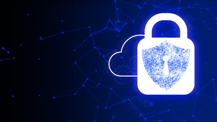 safe and lock of cloud storage computing system with web security sever online cyber for social network, background 3d rendering illustration