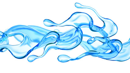 Splash of clear blue liquid, water. 3d illustration, 3d rendering.