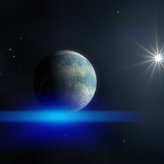 blue planet in space with stars