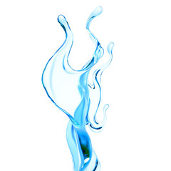 Splash of clear blue liquid, water. 3d illustration, 3d rendering.