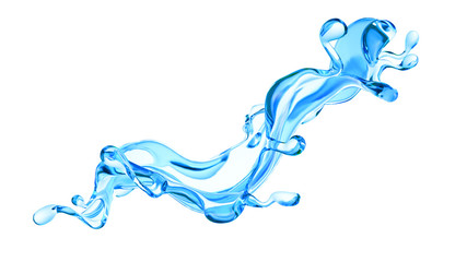 Splash of clear blue liquid, water. 3d illustration, 3d rendering.