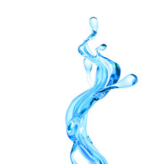 Splash of clear blue liquid, water. 3d illustration, 3d rendering.
