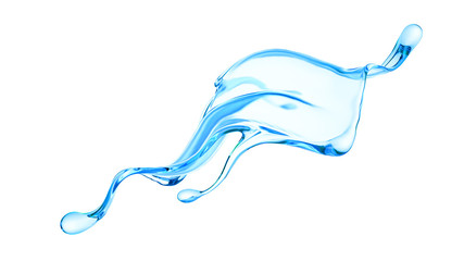 Splash of clear blue liquid, water. 3d illustration, 3d rendering.