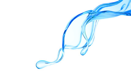 Splash of clear blue liquid, water. 3d illustration, 3d rendering.